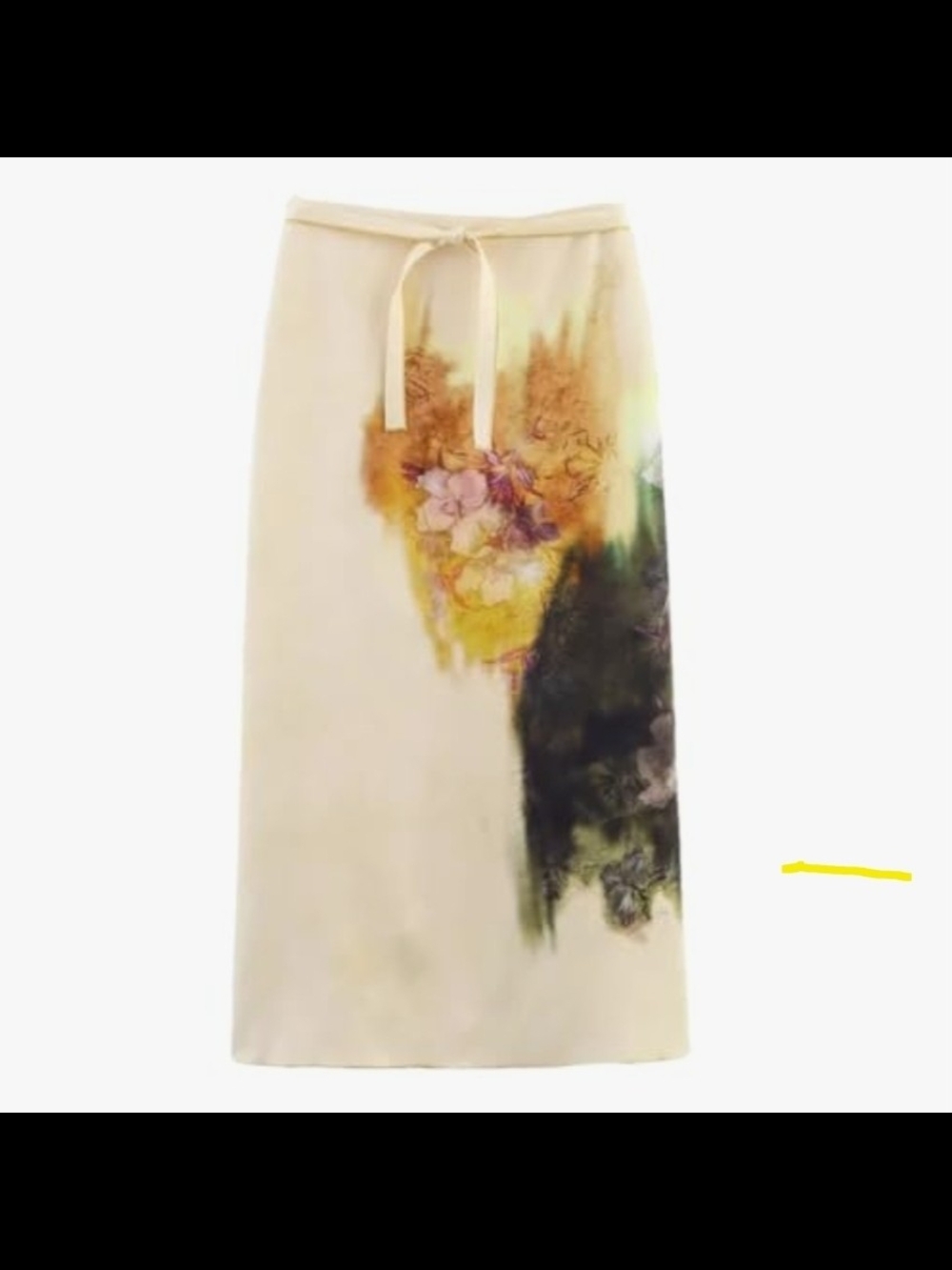 Zara Cream Midi Skirt with Watercolor Floral Panel